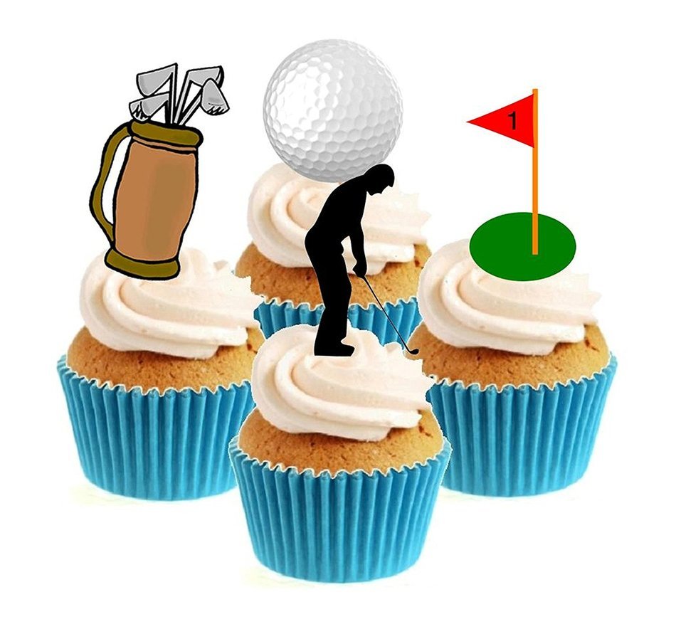 Novelty Golf / Golfer Mix 12 Edible Stand up wafer paper cake toppers (5 - 10 BUSINESS DAYS DELIVERY FROM UK) N2