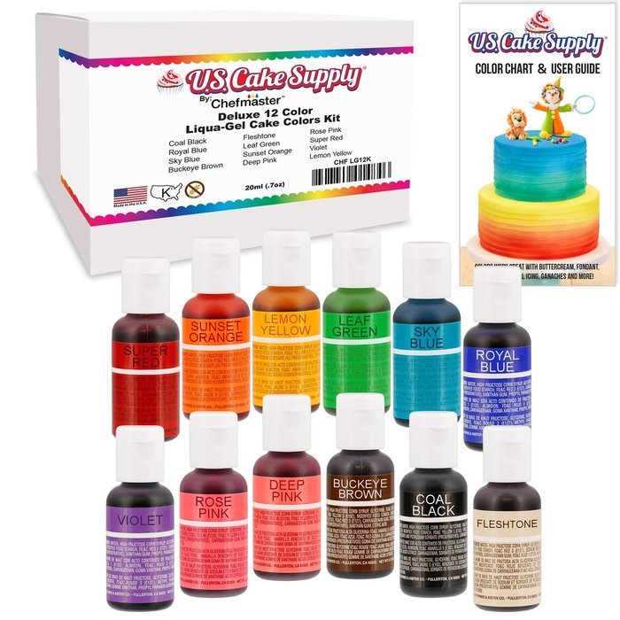 12 Color-US Cake Supply&reg; by Chefmaster Liqua-Gel Paste Cake Color Set - The 12 Most Popular Colors in 0.75 fl.... N14