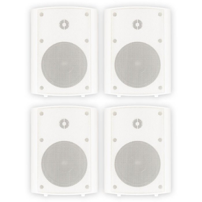 Theater Solutions 2 Pairs of New Indoor or Outdoor Weatherproof HD Mountable White Speakers 2TS5ODW