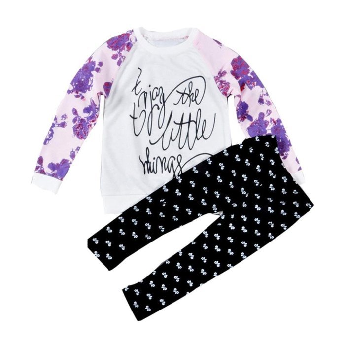 PHOTNO 1Set Toddler Baby Girl Long Sleeve Print T-shirt Tops+Pants Outfits Clothes (2-6Y) N7