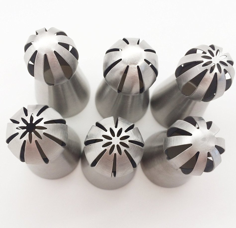 Russian Ball Tips 6pcs/set, Kootips Sphere Ball Tips Russian Icing Piping Nozzles Tips Pastry Cake Fondant Cupcake