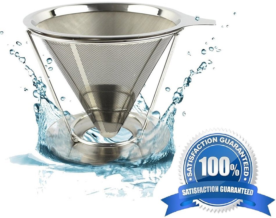 Nuk3y&reg; PREMIUM Stainless Steel Coffee Dripper | Reuseable Coffee Filter with Cup Stand - 2 Cup N8