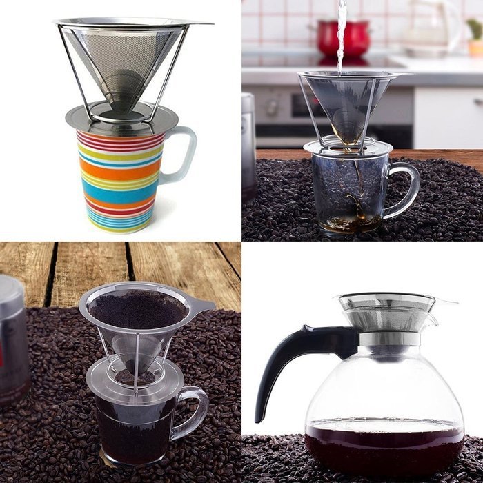 Nuk3y&reg; PREMIUM Stainless Steel Coffee Dripper | Reuseable Coffee Filter with Cup Stand - 2 Cup N9