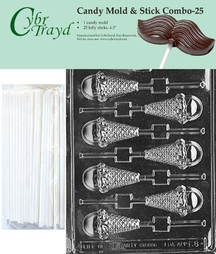 Cybrtrayd 45St25-K008 Ice Cream Cone Lolly Chocolate Candy Mold with 25 Cybrtrayd 4.5" Lollipop Sticks