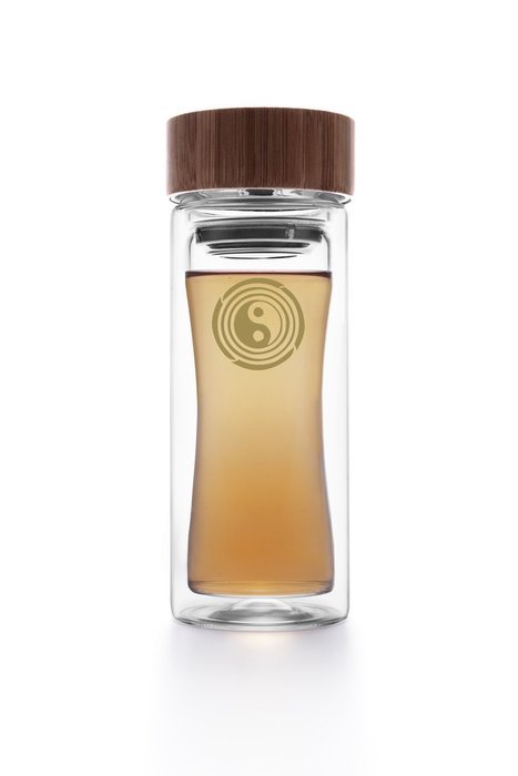 Bamboo Lid Double Walled Glass Tea Infuser w/ Tea Filter 300ml/10.14oz