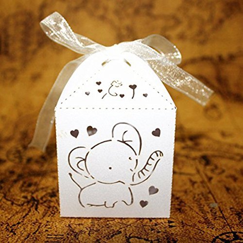 Tinksky 50pcs Hollow Out Elephant Pattern Candy Boxes Gift Bags Baby Shower Wedding Favors (White) N3