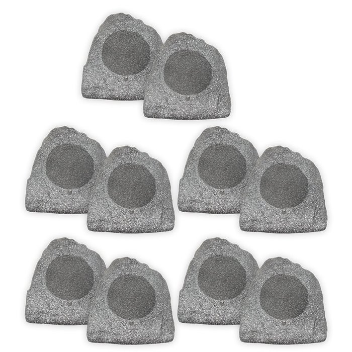 Theater Solutions 10R8G Outdoor Granite 8" Rock 10 Speaker Set for Deck Pool Spa Yard Garden