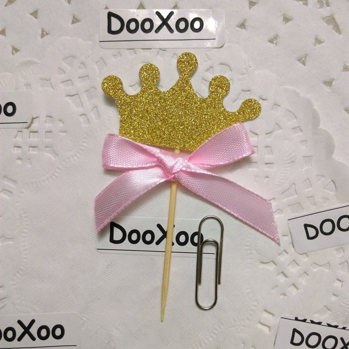 DOOXOO Gold glitter crown cupcake topper with pink bow. 1st birthday, princes, prince, custom number cupcake topper... N2