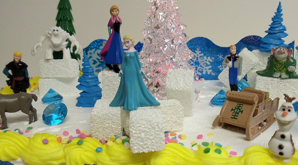 Frozen 23-Piece Elsa and Anna Birthday Cake Topper Set, Contrasting Spring Arendelle with Frozen Arendelle N9