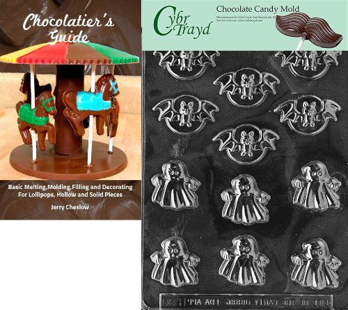 Cybrtrayd "Bite Size Bats and Ghosts" Halloween Chocolate Candy Mold with Chocolatier's Guide