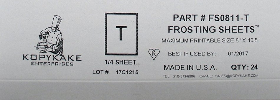 Kopykake FS0811-T Quarter Frosting Sheets (24 sheets per pack/ 8" x 10.5" print area)