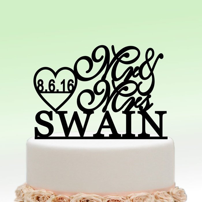 ivisi Personalized Wedding Cake Topper Monogram Last Name Surname Decoration Anniversary Gift (Design 5) N4