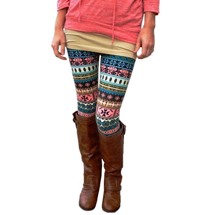 PHOTNO Women Lady Casual Skinny Print Stretchy Pants Slim Leggings N7