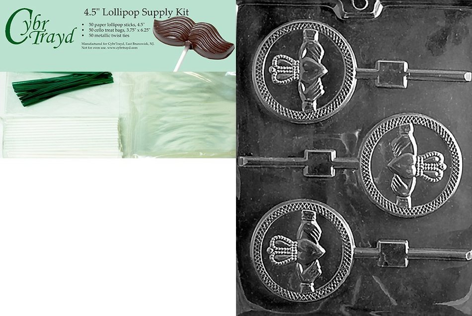 Cybrtrayd P019 Claddagh Lolly Chocolate Candy Mold with Exclusive Cybrtrayd Copyrighted Chocolate Molding Instructions... N2