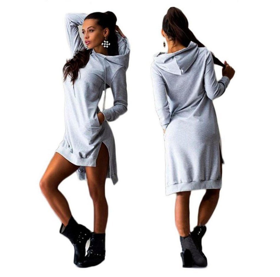 Morecome Women Sweatshirt Dress Double Split Hoodie Pullover Pockets Sweater (XL, Blue) N7