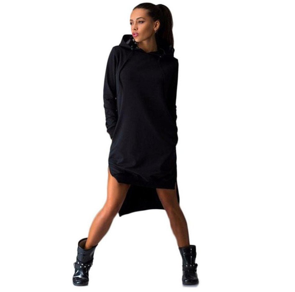 Morecome Women Sweatshirt Dress Double Split Hoodie Pullover Pockets Sweater (XL, Blue) N9