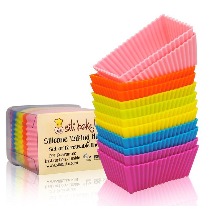 Rectangular Silicone Baking Cups, Pack of 12, Reusable Cupcake Liners for Muffins, Chocolate Molds N4