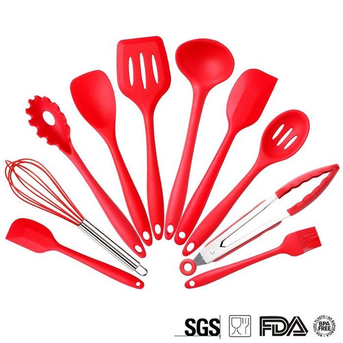Set of 10 Pieces Silicone Kitchen Cooking Utensils With Hygienic Solid Coating,Heat Resistant Baking Spoonula,... N4