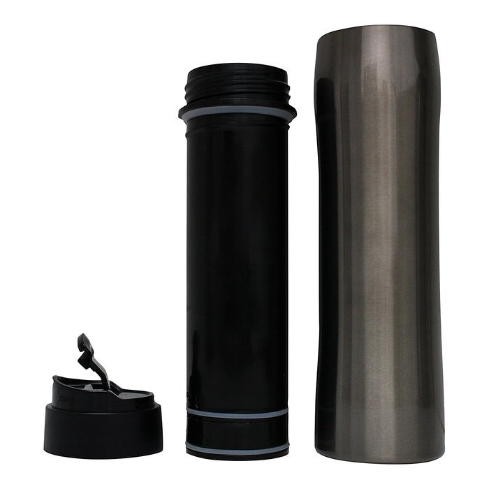 Equaliteria&trade;Portable stainless steel grey French Press 12oz travel mug with filter and double wall insulated thermos... N6