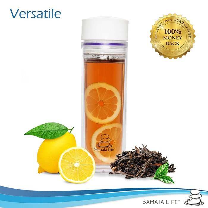 Samata Life Tea and Fruit Infuser Water Bottle, Double-Walled Loose Tea Tumbler, Travel Mug, Shatterproof, Eco-Friendly... N8