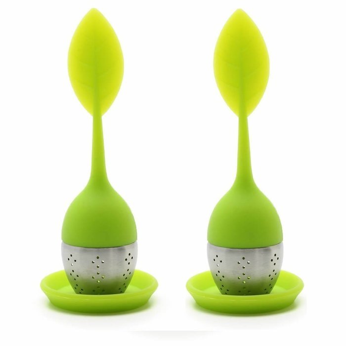 GOOTRADES Tea Infuser Leaf Strainer Handle with Steel Ball Silicone Leaf Lid (pack of 2) (Blue) N6