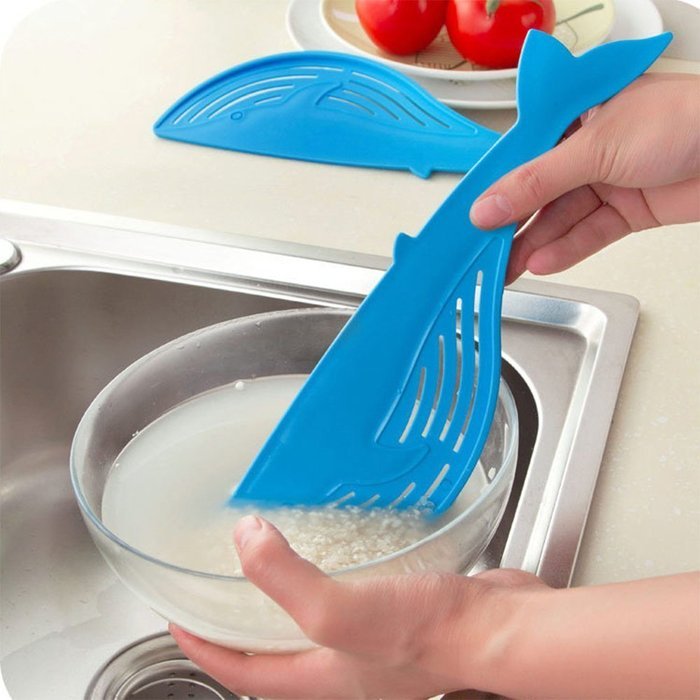 Braceus Kitchen Plastic Whale Shape Spoon Rice Washer Filter Strainer - Blue N4