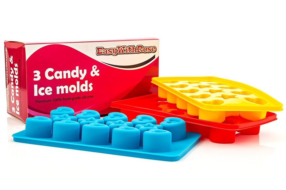 EasyWithRose Premium Silicone Candy Molds & Silicone Ice Trays &ndash; Set of 3 Stars & Hearts Molds &ndash; Bonus Ebook for... N4