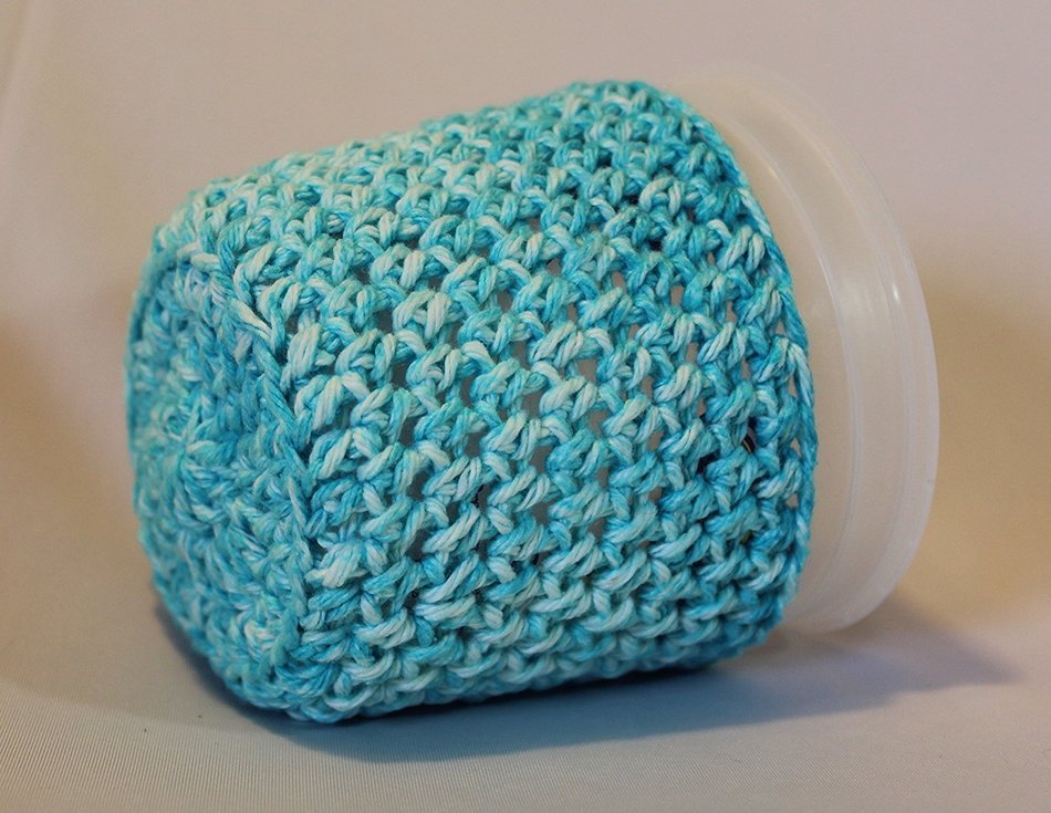 Handmade Crochet Ice Cream Pint Cozy in Blue Splash N4