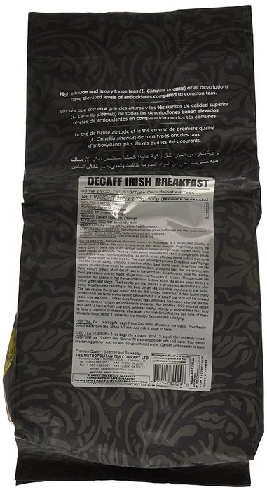 Metropolitan Tea 200 Count Pyramid Shaped Teabags, Decaffeinated Irish Breakfast Tea N4