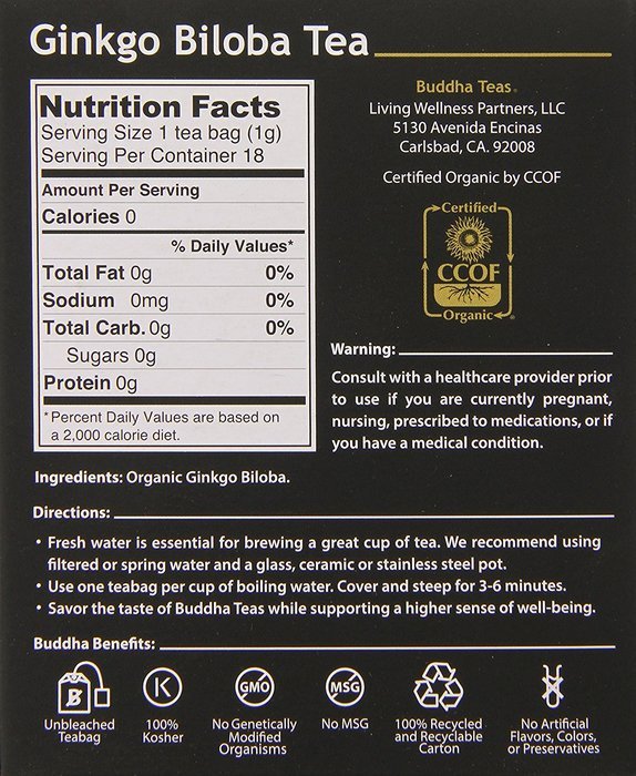 Buddha Teas Ginkgo Biloba Tea, 18 Count (Pack of 6) N5
