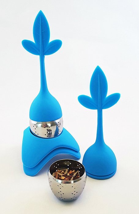Tea Infuser with Stylish Three Leaf Silicone Handle and Stainless Steel Strainer Ball Filter includes Drip Tray... N15