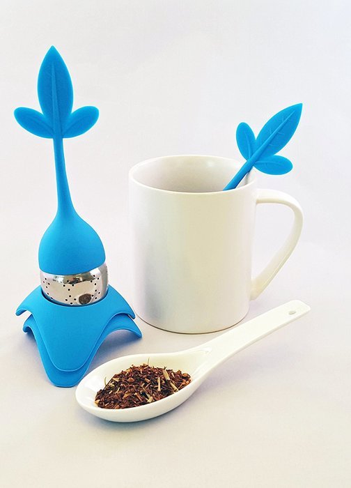 Tea Infuser with Stylish Three Leaf Silicone Handle and Stainless Steel Strainer Ball Filter includes Drip Tray... N16