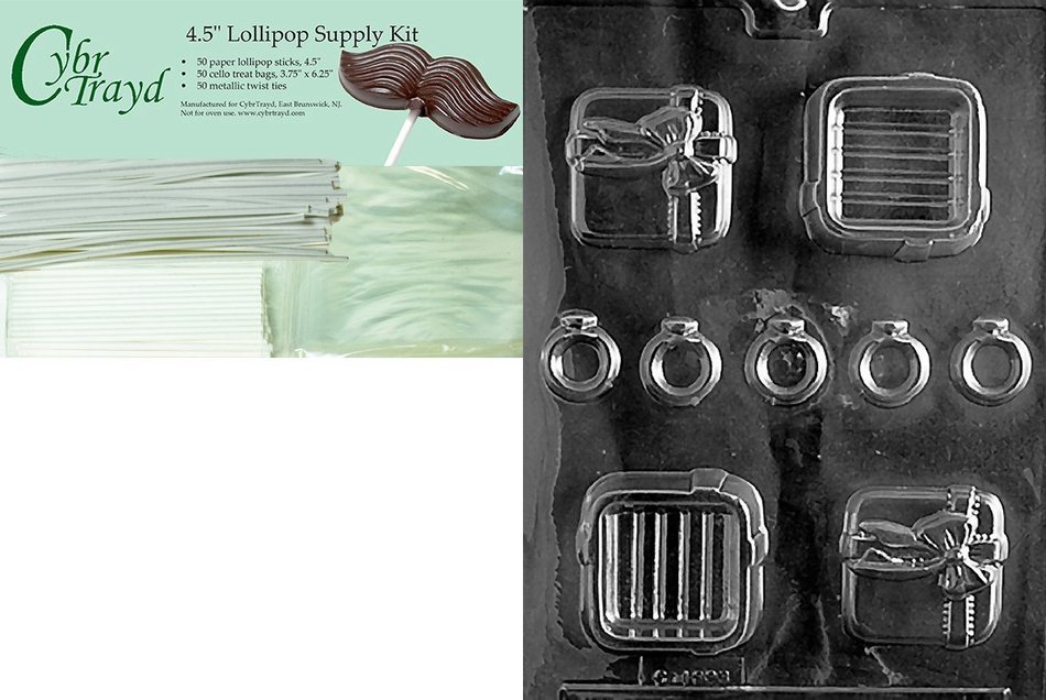 Cybrtrayd W047 Gift Pour Box with 5 Rings Chocolate Candy Mold with Exclusive Cybrtrayd Copyrighted Chocolate... N2