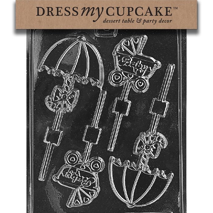 Dress My Cupcake DMCB016 Chocolate Candy Mold, Carriage and Umbrella Baby Shower Lollipop, Baby Shower