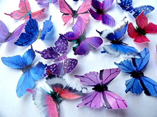 PURPLE PINK & BLUE Small Assorted Set of 12 Edible Butterflies - Cake and Cupcake Toppers, Decorations N2