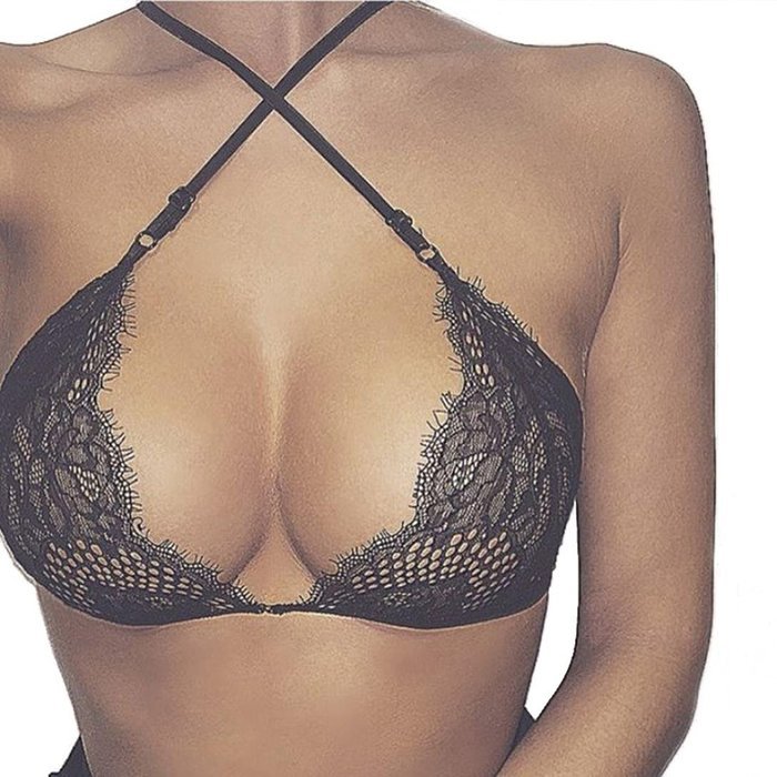 PHOTNO Women Hollow Translucent Underwear Wrapped Chest Sheer Lace Vest Strap Lingerie N2
