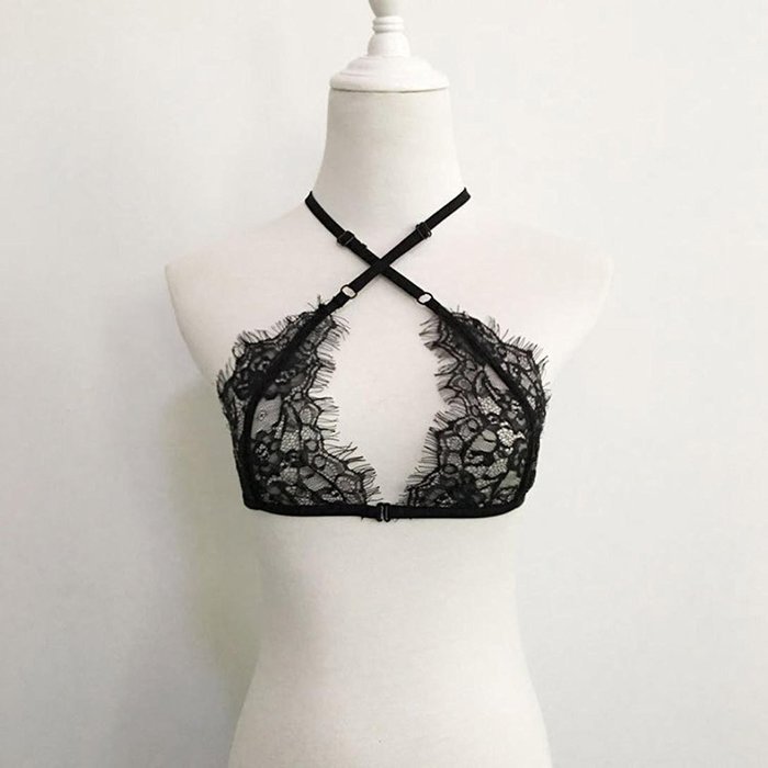 PHOTNO Women Hollow Translucent Underwear Wrapped Chest Sheer Lace Vest Strap Lingerie N3