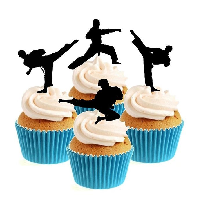 12 x Novelty Karate TaeKwondo Martial Arts Silhouette Mix Edible Standup Wafer Paper Cake Toppers