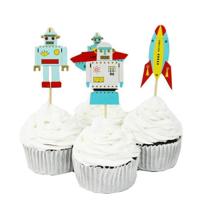 Bilipala Cupcake Toppers Picks Puffy Picks Party Cake Decoration, Space Robots, 24 Count N4