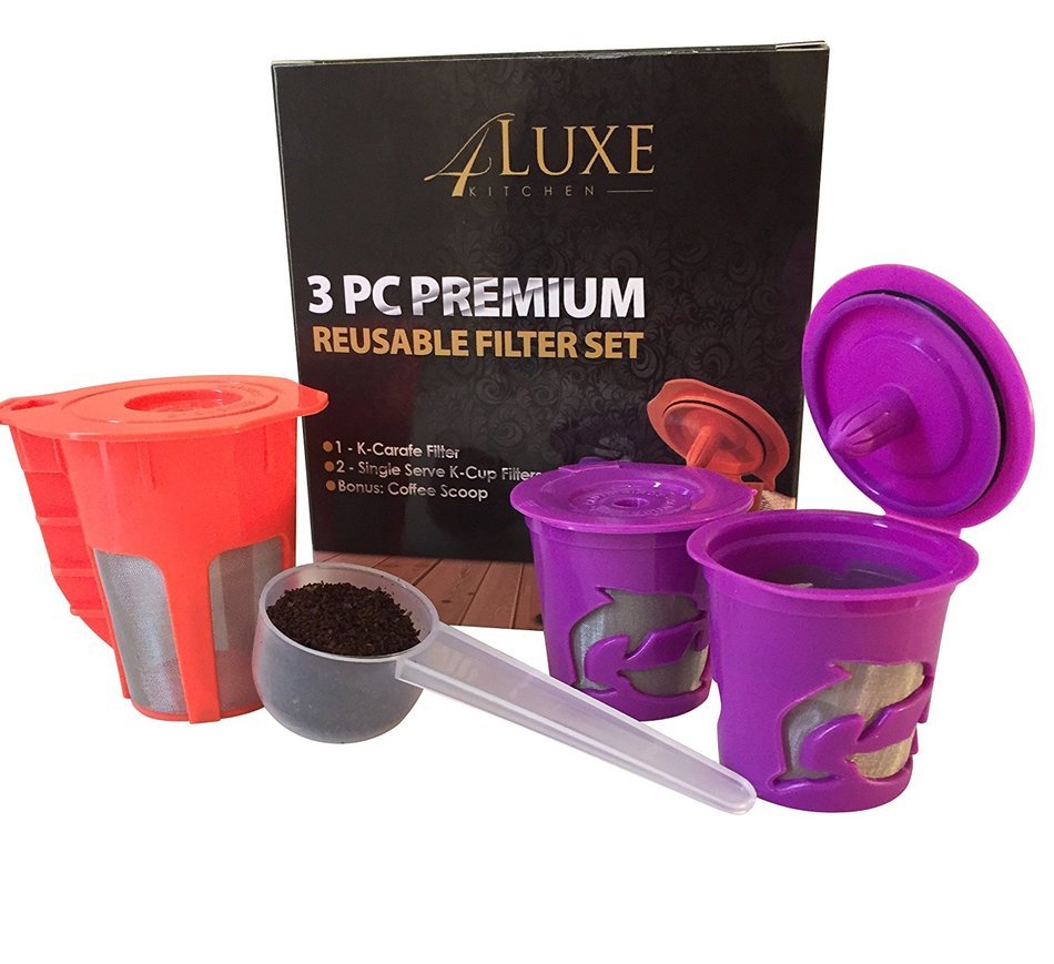 Keurig 2.0 Reusable K-Carafe K-Cup Pod Coffee Filter Bundle - Refillable Gift Set Combo with Bonus Measuring Coffee... N3
