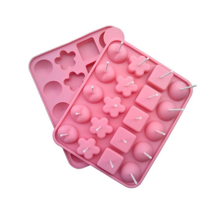 Yunko Silicone Cake Mold 20-cavity Lollipop Party Cupcake Baking Mold Cake Pop Stick Mold Tray Pink