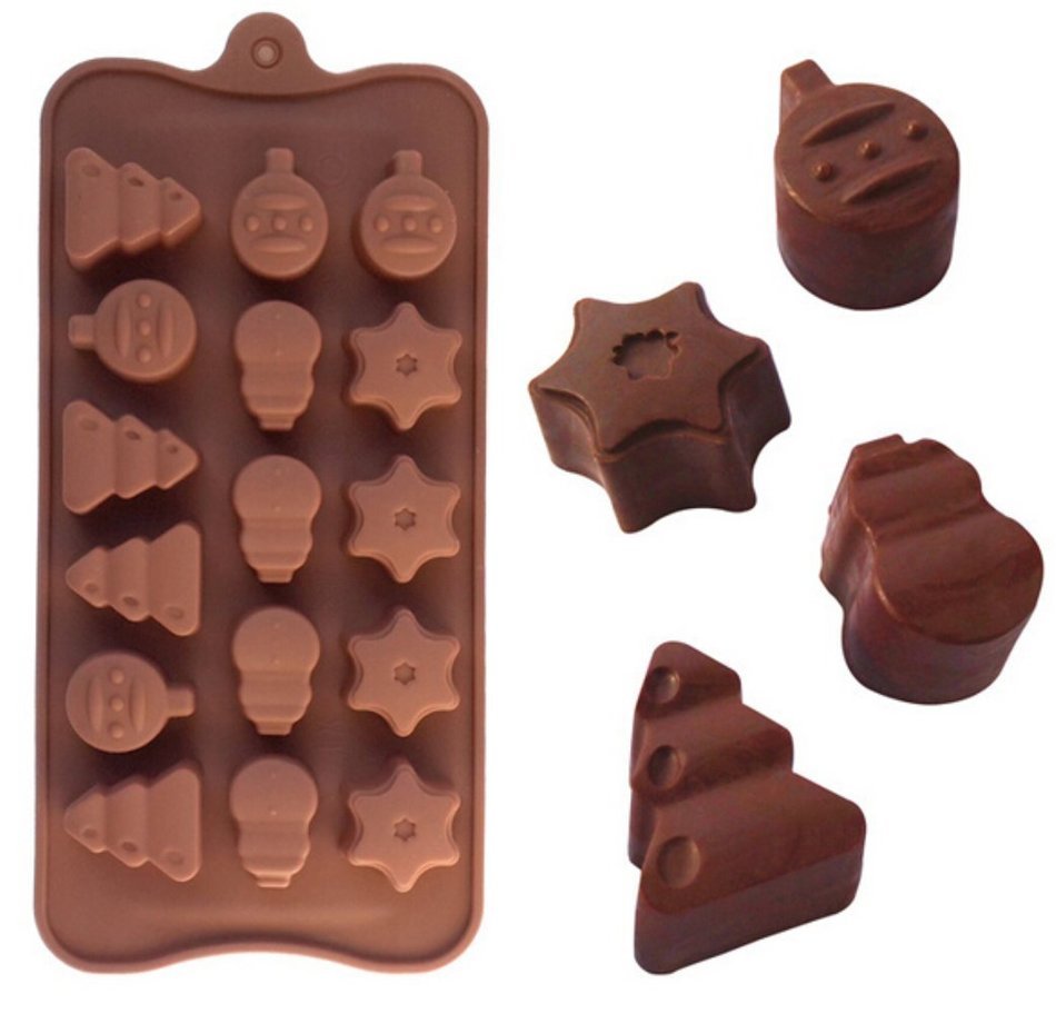 RERIVER (3-Pack)16-Cavity Christmas Tree Smiling Face Chocolate Mold