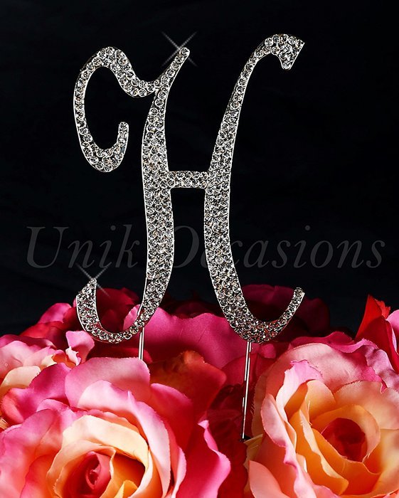 Completely Covered Swarovski Crystal Silver Wedding Cake Toppers ~ LARGE Monogram Letter H