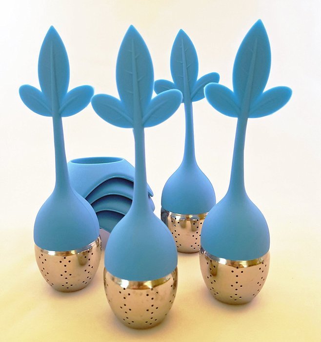 Tea Infuser with Stylish Three Leaf Silicone Handle and Stainless Steel Strainer Ball Filter includes Drip Tray... N19
