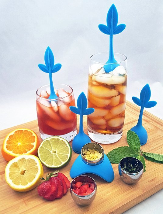 Tea Infuser with Stylish Three Leaf Silicone Handle and Stainless Steel Strainer Ball Filter includes Drip Tray... N20