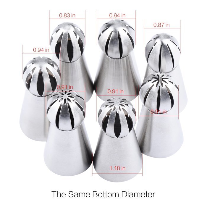 YOUKEE 3PCS New Arrival Unique Sphere Ball Design Small Russian Icing Piping Nozzles with a Tri-color Coupler N7