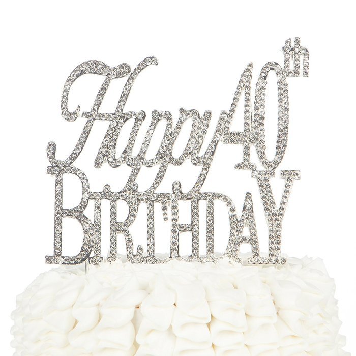 40 & Fabulous Cake Topper for 40th Birthday Silver Metal Party Decoration Ideas (40 and Fabulous Silver) N20
