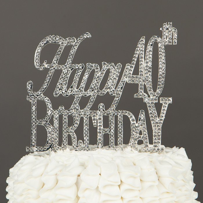 40 & Fabulous Cake Topper for 40th Birthday Silver Metal Party Decoration Ideas (40 and Fabulous Silver) N21