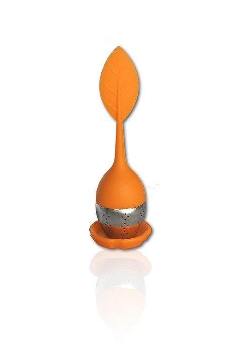 Silicone Loose Leaf Tea Infuser - Tea Ball Filter - Leaf Handle and Drip Tray - Multiple Colors (Orange, 1)