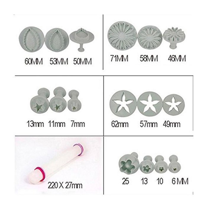 uxcell 14 Sets (46pcs) Cake Decration Tool Set Fondant cake Cutter Icing Plunger Mold Mould Sugarcraft Icing Decorating... N8